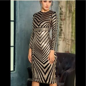 NEW Love Lemonade Gold Sequin Bodycon Dress L